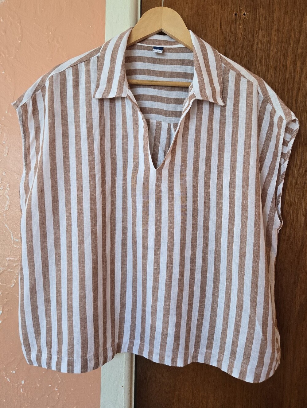 Old Navy Tan & White Striped Linen-blend Tunic XL